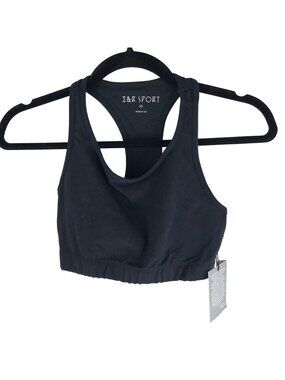 NWT E & R Sport Electric & Rose Black Scoop Neck Nylon Racerback Sports Bra XS
